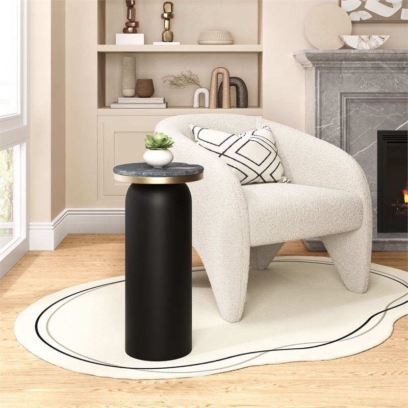 Pemberly Row Engineered Wood/Marble Top Round Drink Table in Multi-Color