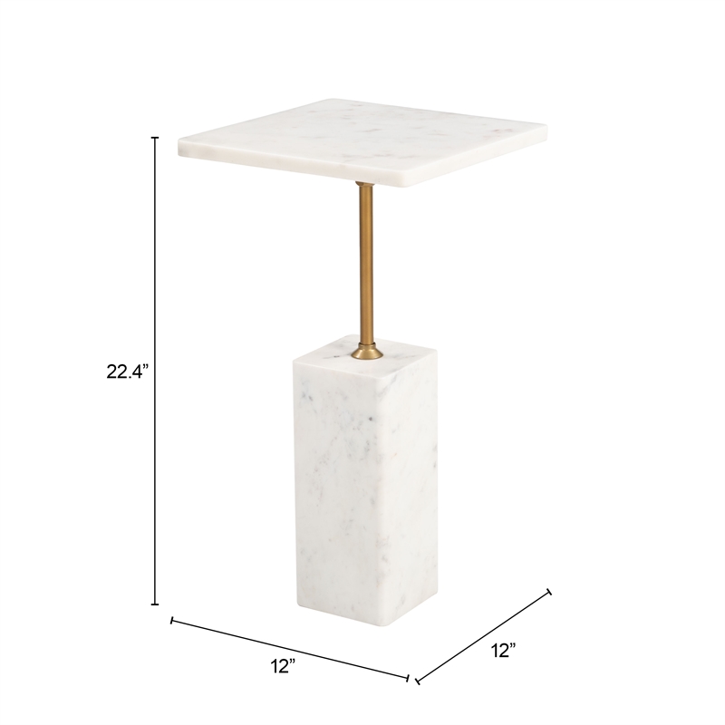 Pemberly Row Modern / Contemporary Marble Side Table White Finish