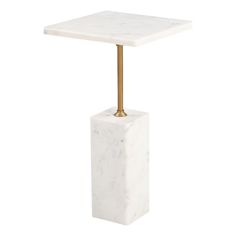 Pemberly Row Modern / Contemporary Marble Side Table White Finish