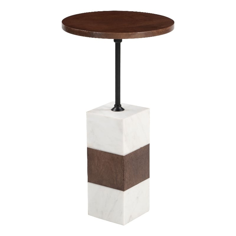 Pemberly Row Modern / Contemporary Marble Side Table Brown & White