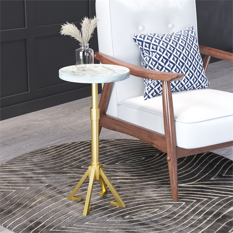 Pemberly Row Modern / Contemporary Metal Side Table White & Gold