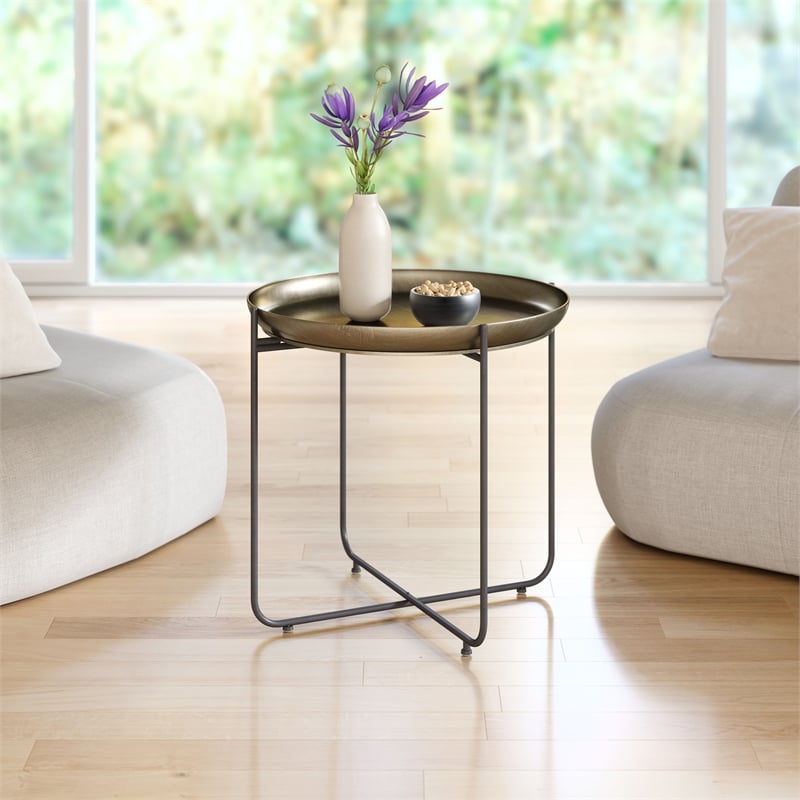 Pemberly Row Modern / Contemporary Metal Side Table Bronze Finish