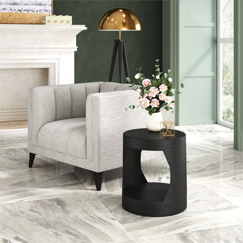 Pemberly Row Contemporary Assembled Metal Metal Side Table in Black