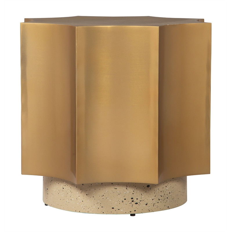 Pemberly Row Contemporary Electroplated Iron End Table in Gold & Beige