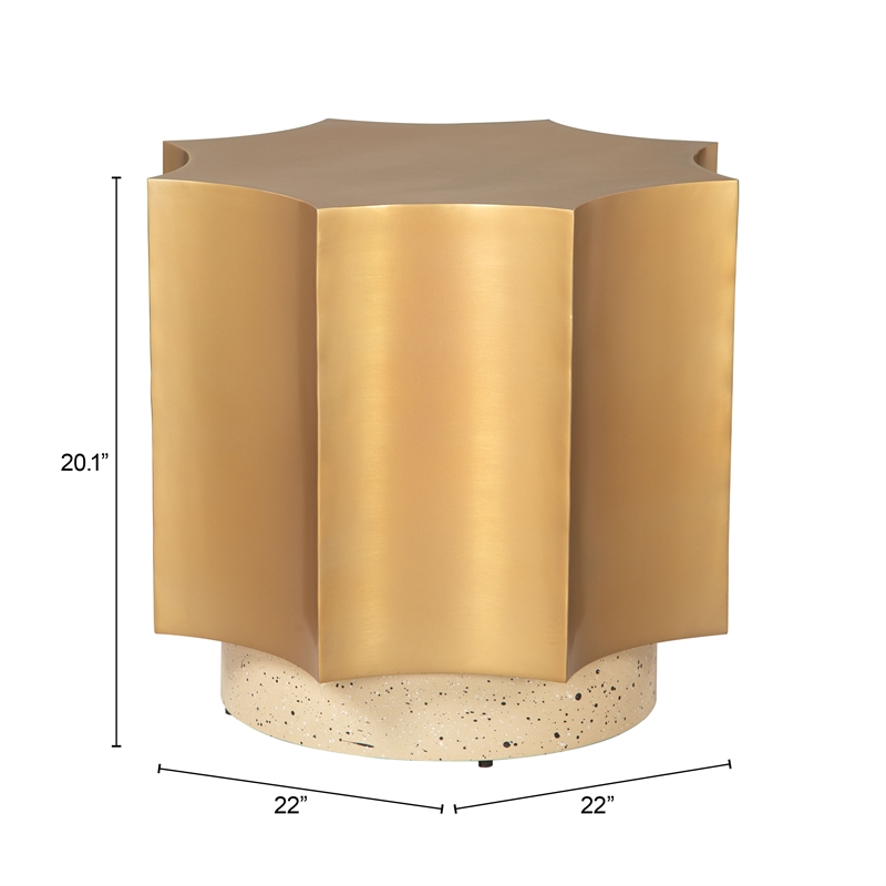 Pemberly Row Contemporary Electroplated Iron End Table in Gold & Beige