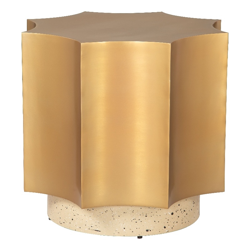Pemberly Row Contemporary Electroplated Iron End Table in Gold & Beige