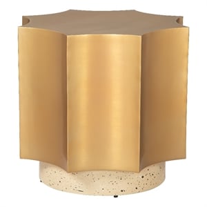 Pemberly Row Contemporary Electroplated Iron End Table in Gold & Beige