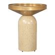 Pemberly Row Contemporary Electroplated Iron Round End Table in Gold & Beige