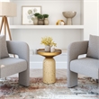 Pemberly Row Contemporary Electroplated Iron Round End Table in Gold & Beige