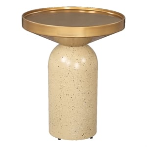 Pemberly Row Contemporary Electroplated Iron Round End Table in Gold & Beige