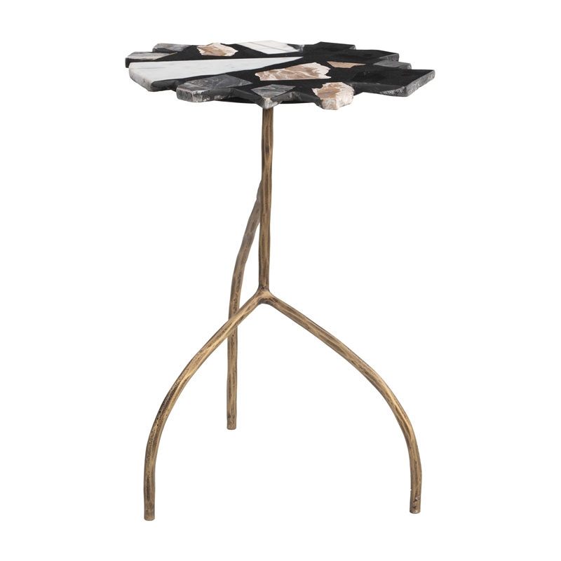 Pemberly Row Contemporary Iron and Terrazzo End Table in Multi-Color