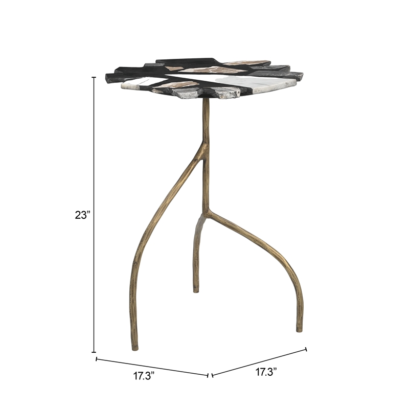 Pemberly Row Contemporary Iron and Terrazzo End Table in Multi-Color