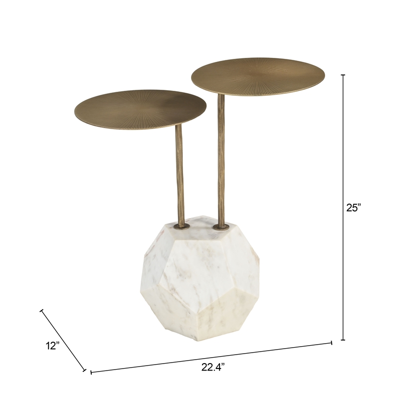 Pemberly Row Modern / Contemporary Marble Side Table Brass & White
