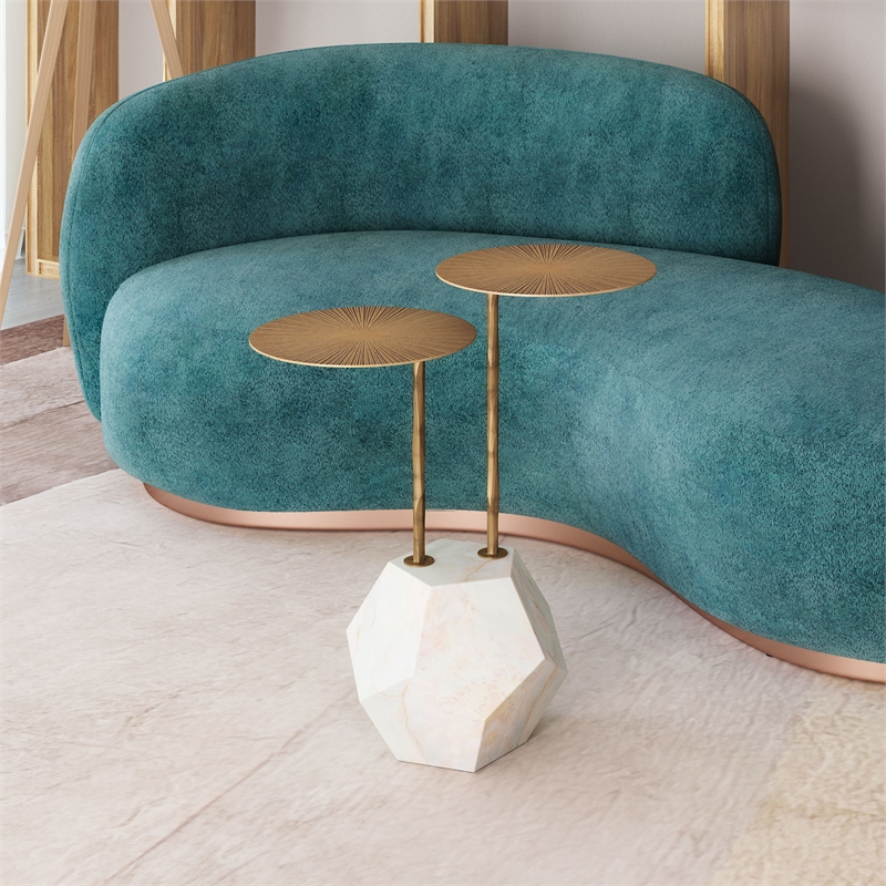 Pemberly Row Modern / Contemporary Marble Side Table Brass & White