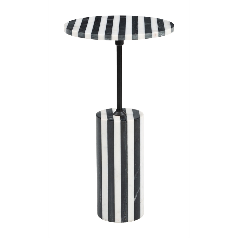 Pemberly Row Contemporary Marble Top Round End Table in Multi-Color