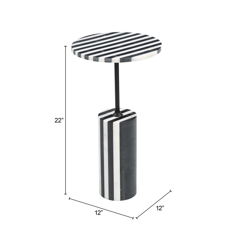 Pemberly Row Contemporary Marble Top Round End Table in Multi-Color
