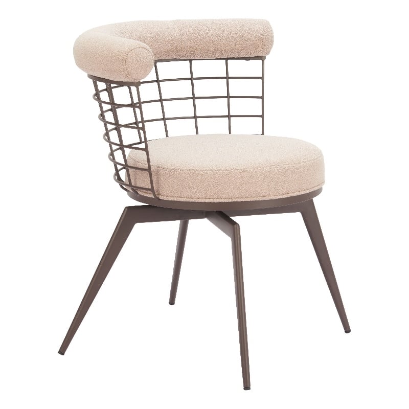 Pemberly Row Contemporary Metal Swivel Dining Chair Beige & Brown
