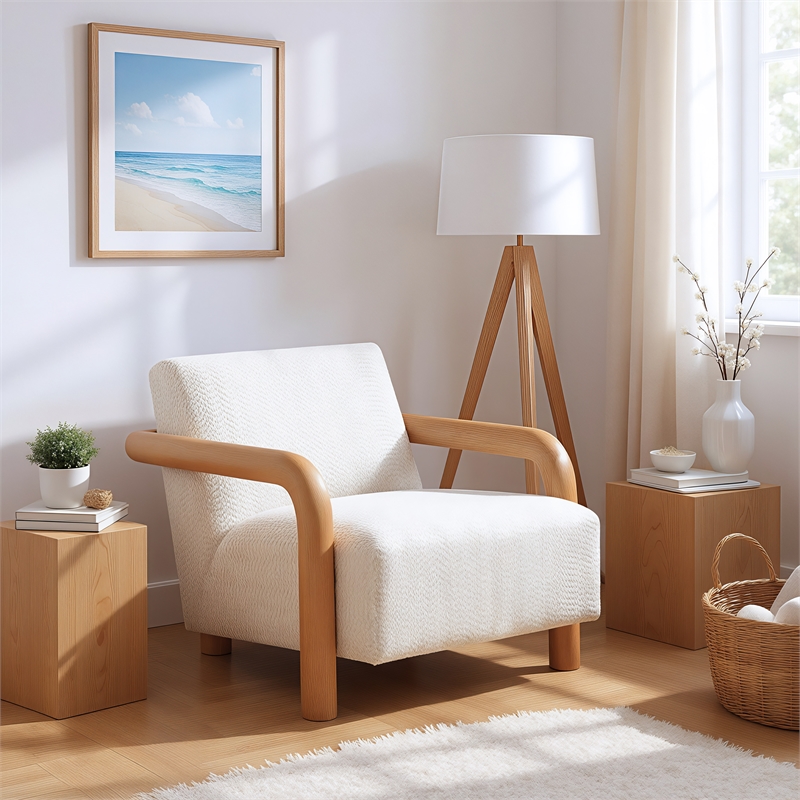 Pemberly Row Contemporary Engineered Wood Accent Chair Cotton White