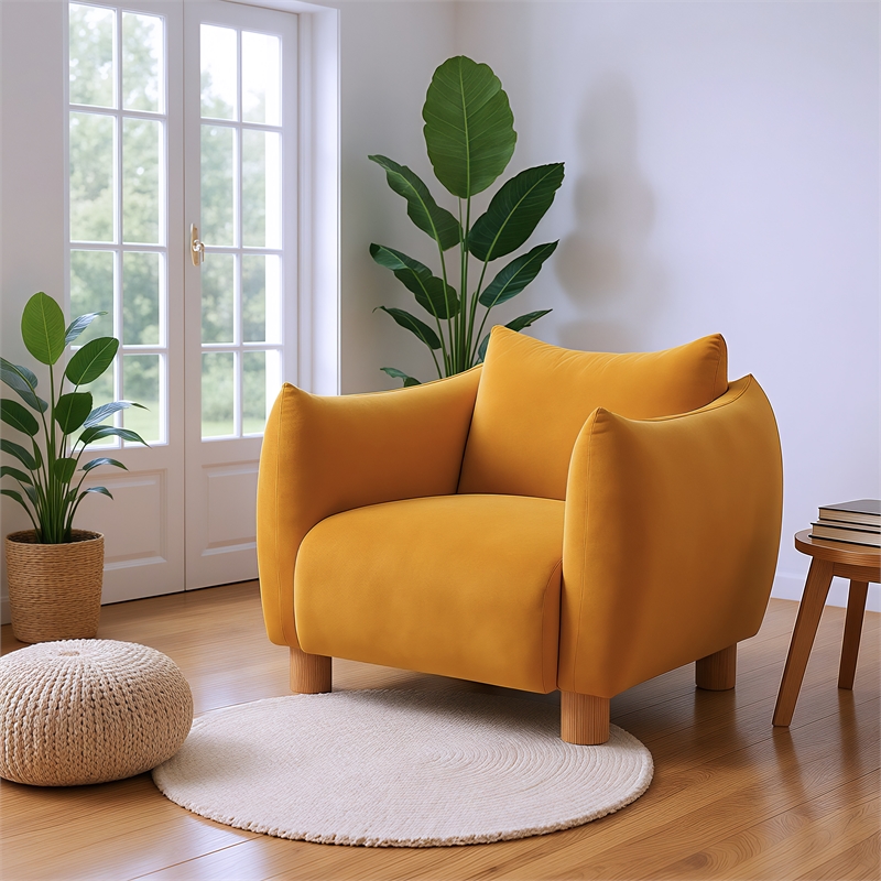 Pemberly Row Contemporary Engineered Wood Accent Chair Mustard