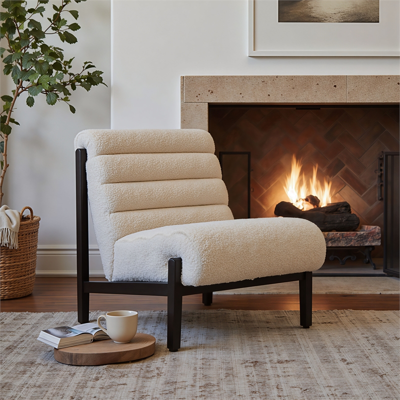 Pemberly Row Contemporary Engineered Wood Accent Chair Beige