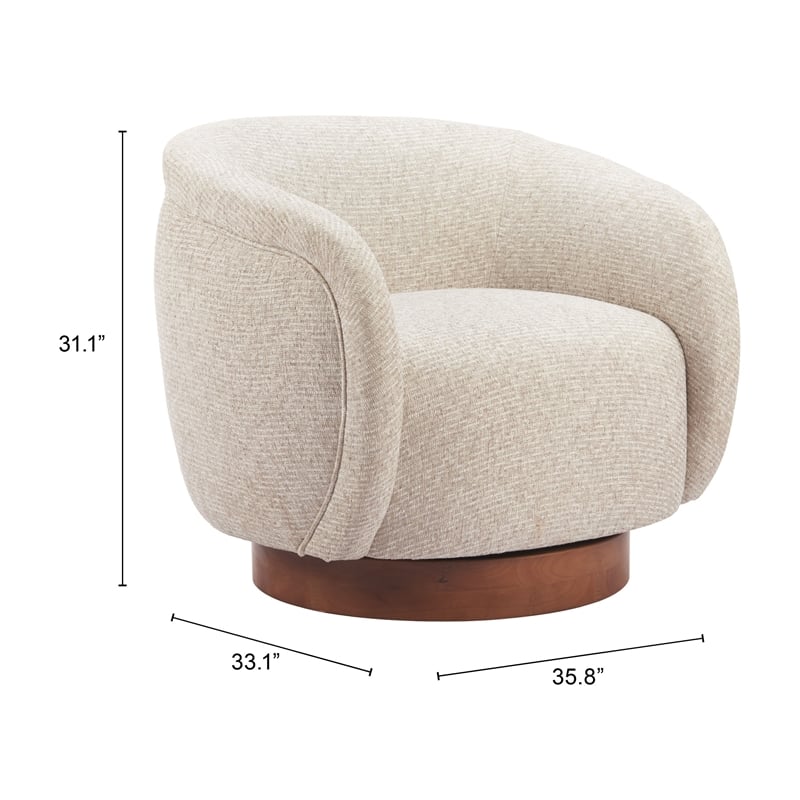 Pemberly Row Contemporary Engineered Wood Swivel Chair Beige