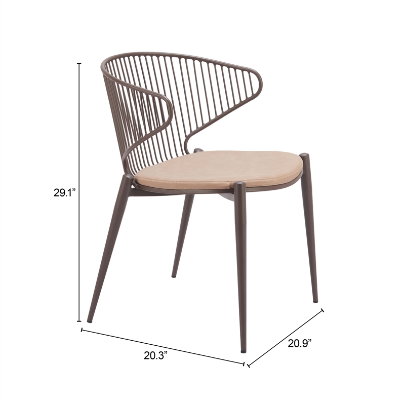 Pemberly Row Contemporary Assembled Metal Dining Chair Taupe & Brown