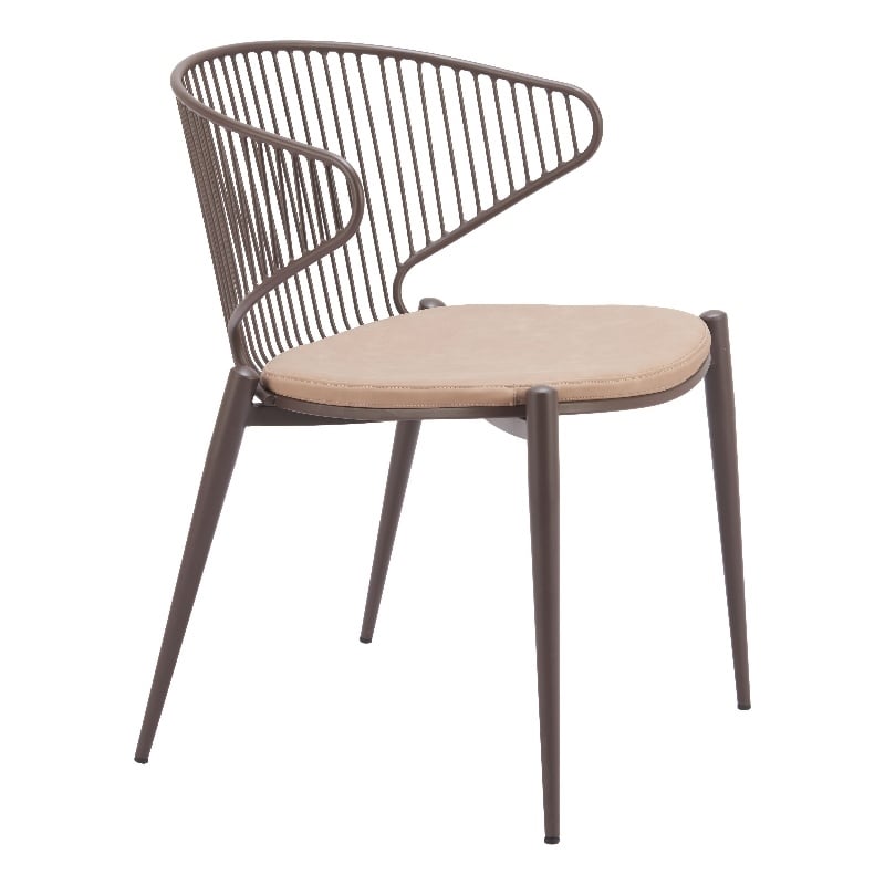 Pemberly Row Contemporary Assembled Metal Dining Chair Taupe & Brown