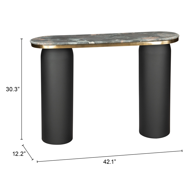 Pemberly Row Engineered Wood/Marble Top Oval Console Table in Multi-Color