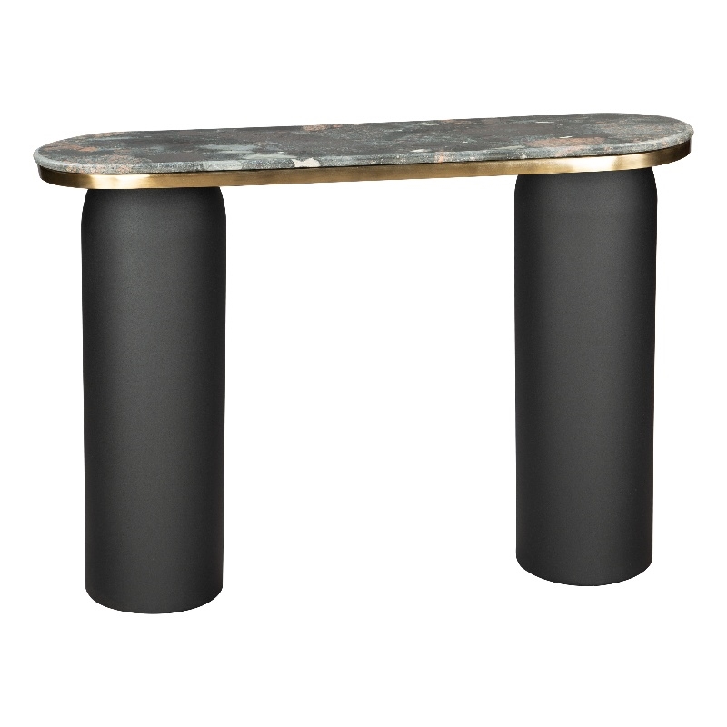 Pemberly Row Engineered Wood/Marble Top Oval Console Table in Multi-Color