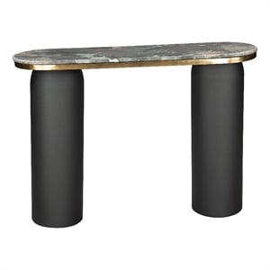 Pemberly Row Engineered Wood/Marble Top Oval Console Table in Multi-Color