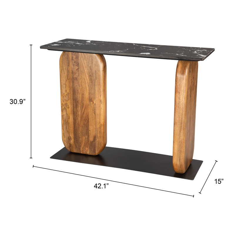 Pemberly Row Natural Marble Top Rectangular Console Table in Multi-Color