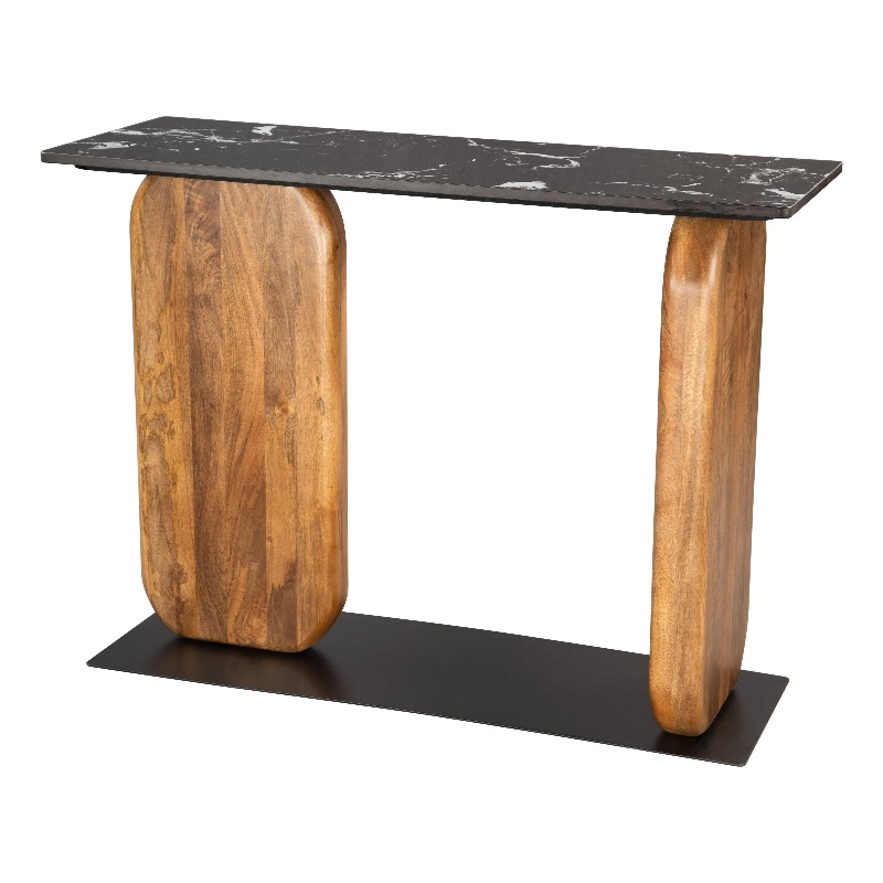 Pemberly Row Natural Marble Top Rectangular Console Table in Multi-Color