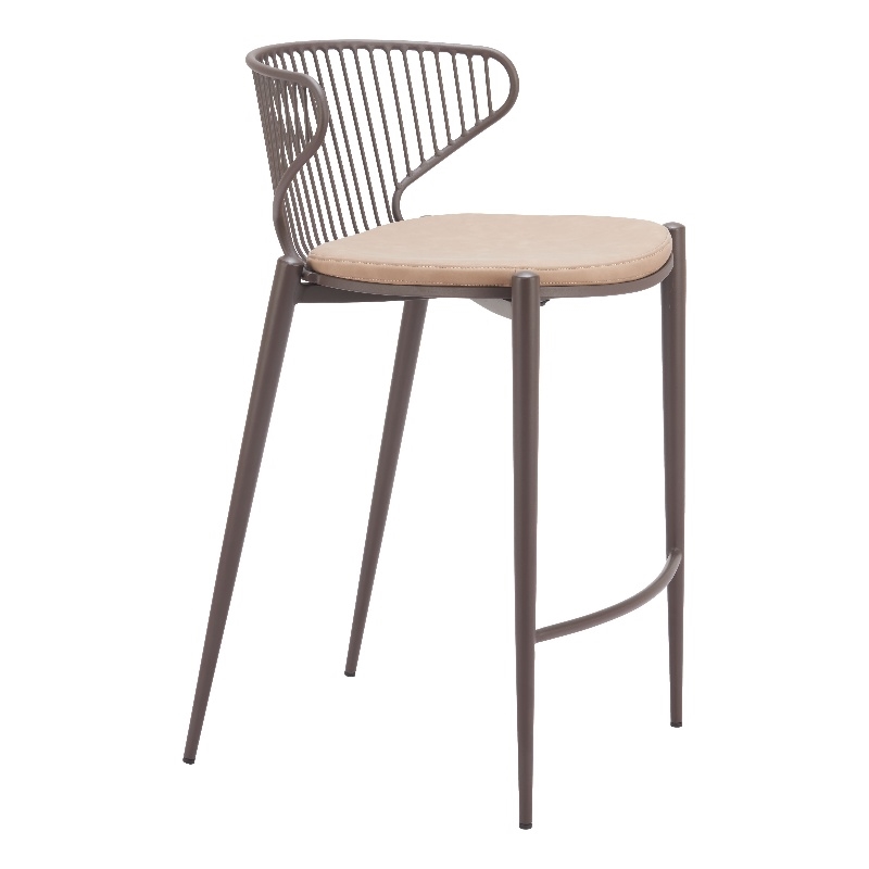 Pemberly Row Contemporary Assembled Metal Counter Stool Taupe & Brown