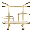 Pemberly Row Wood and Natural Marble Top Oval Bar Cart in Multi-Color