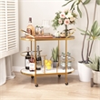 Pemberly Row Wood and Natural Marble Top Oval Bar Cart in Multi-Color