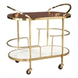 Pemberly Row Wood and Natural Marble Top Oval Bar Cart in Multi-Color