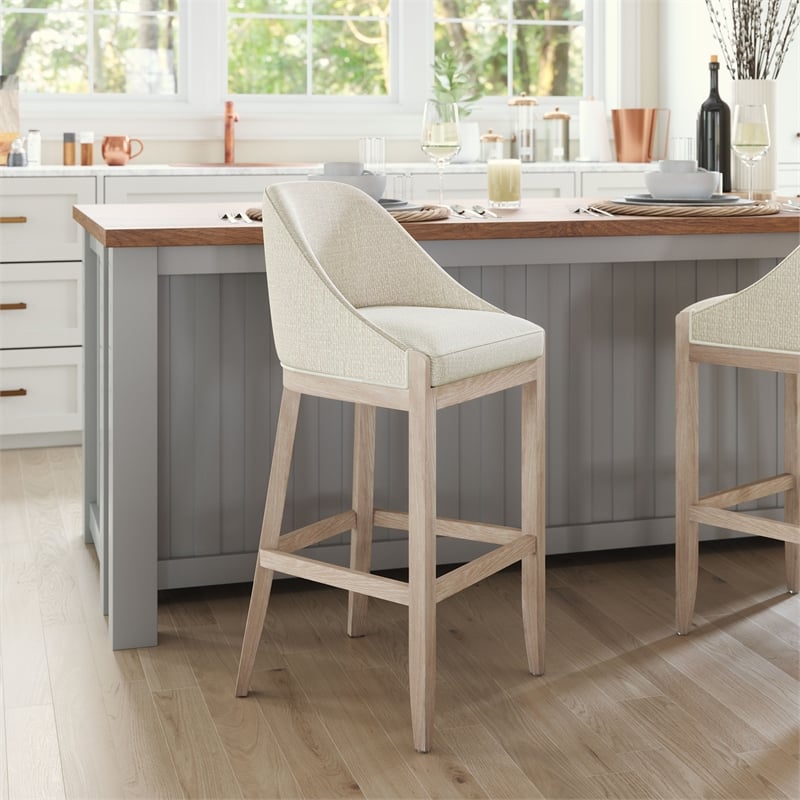 Pemberly Row Contemporary Assembled Engineered Wood Barstool Beige