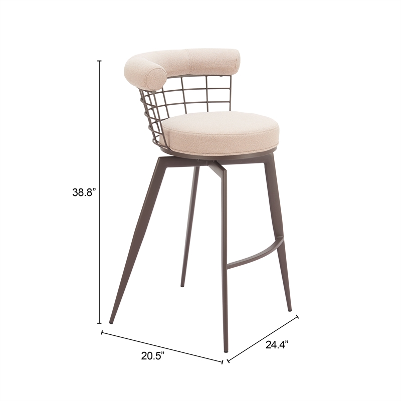 Pemberly Row Contemporary Metal Swivel Barstool Beige & Brown