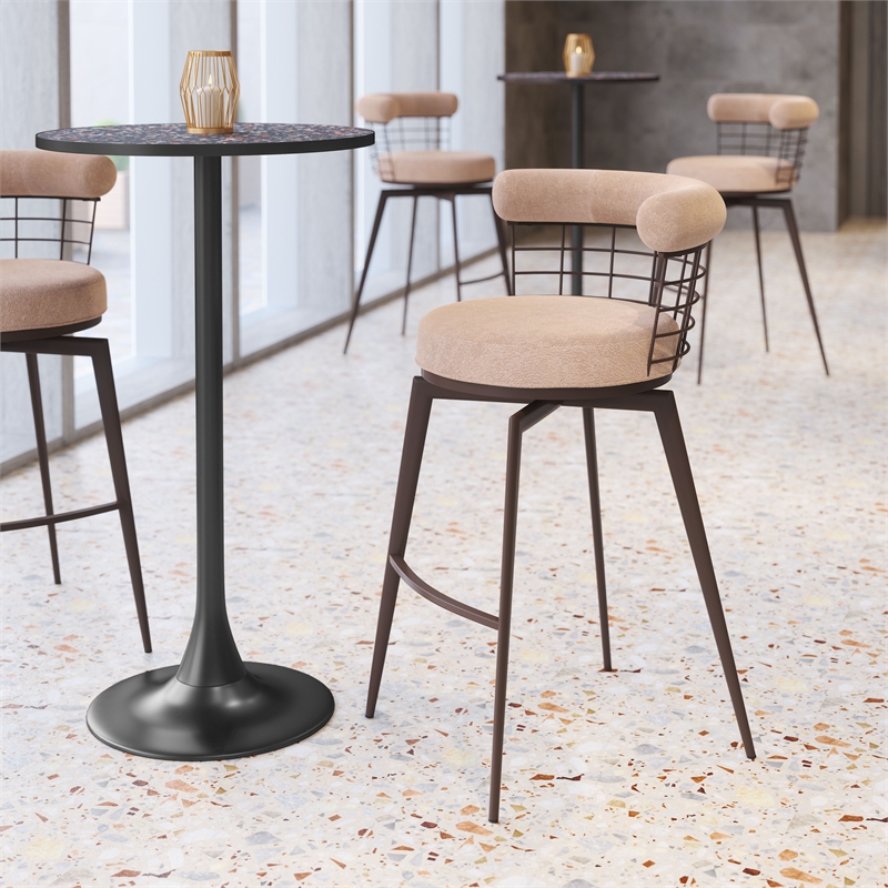 Pemberly Row Contemporary Metal Swivel Barstool Beige & Brown