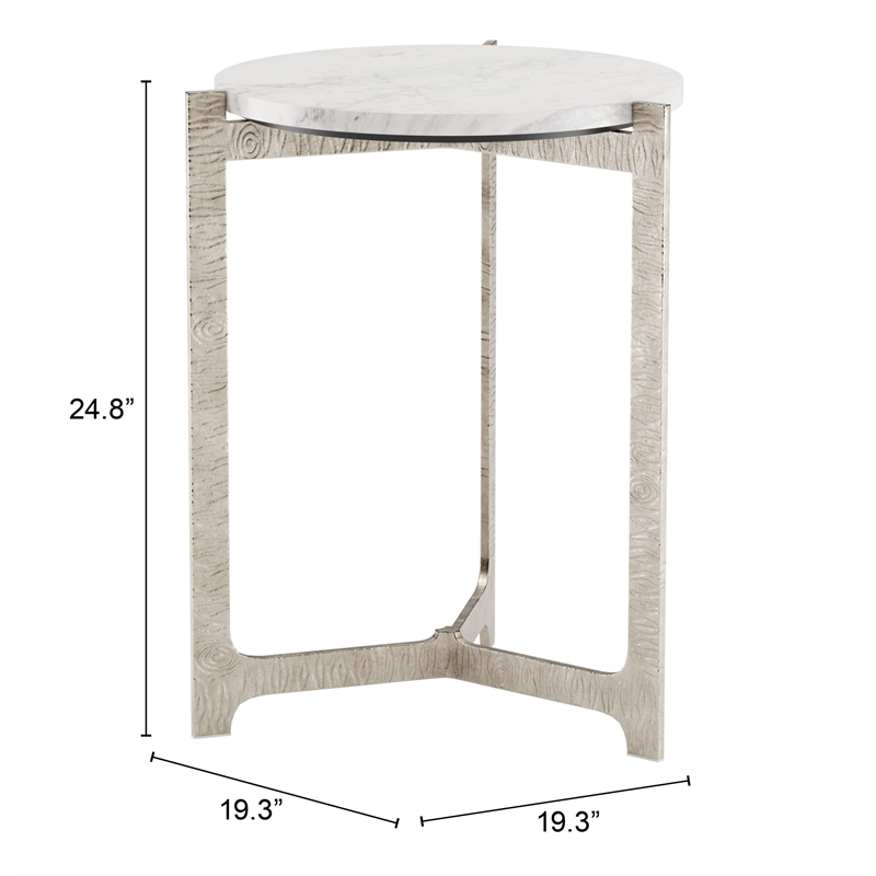 Pemberly Row Contemporary Aluminum Side Table White & Silver