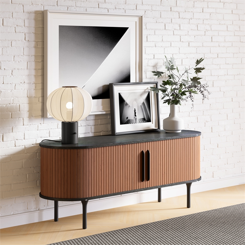 Pemberly Row Contemporary Entertainment Stand Black & Walnut