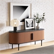 Pemberly Row Contemporary Entertainment Stand Black & Walnut