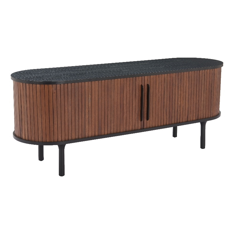 Pemberly Row Contemporary Entertainment Stand Black & Walnut