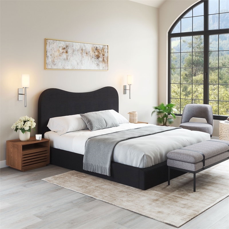 Pemberly Row Modern / Contemporary Wood King Wood Bed Black Finish