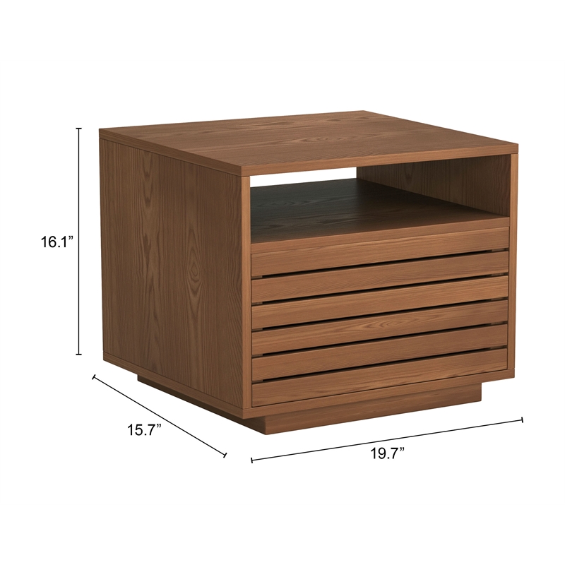 Pemberly Row Contemporary Engineered Wood Slit Nightstand Walnut