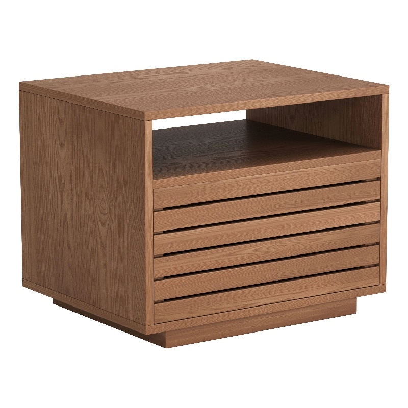 Pemberly Row Contemporary Engineered Wood Slit Nightstand Walnut