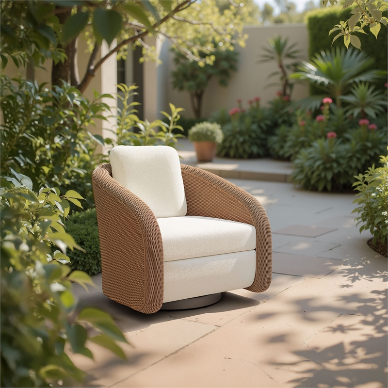 Pemberly Row Modern / Contemporary Aluminum Swivel Chair Ivory