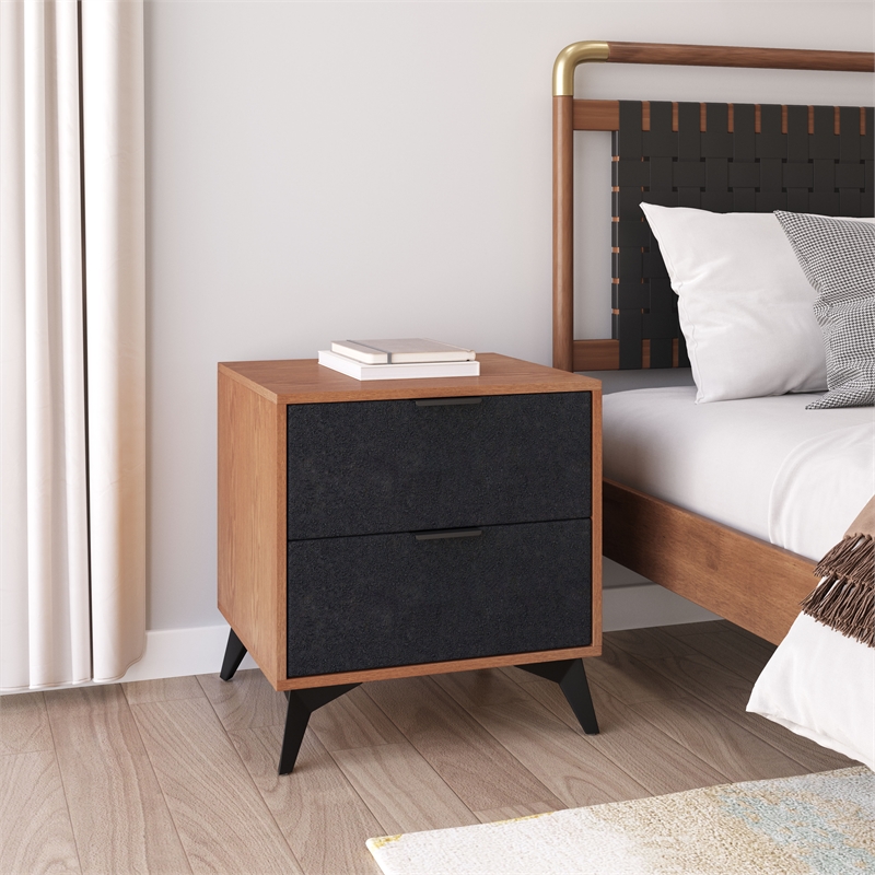 Pemberly Row Contemporary Engineered Wood Nightstand Black & Walnut