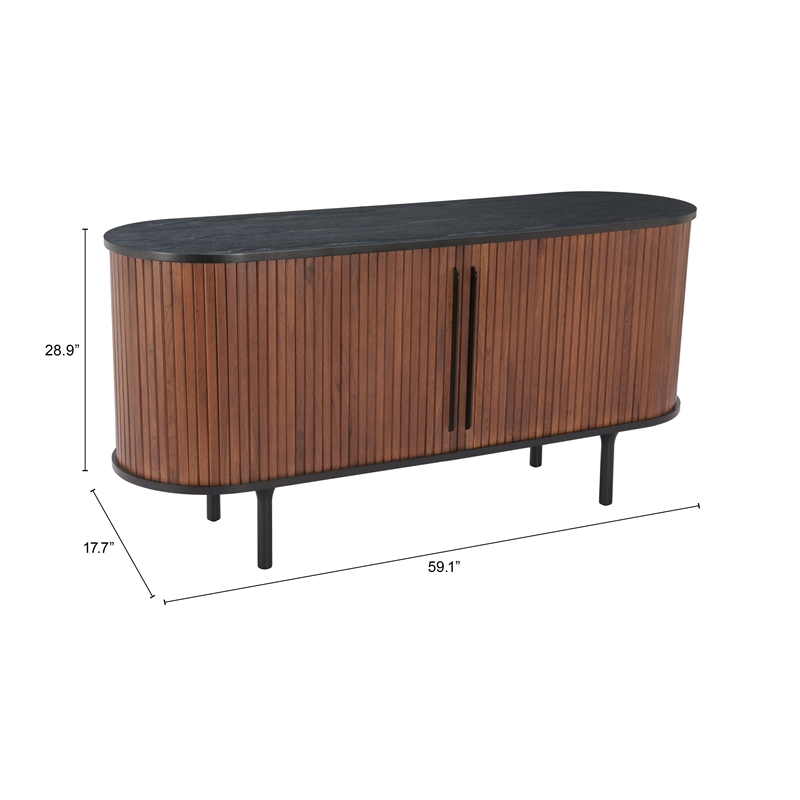 Pemberly Row Contemporary Engineered Wood Sideboard Black & Walnut