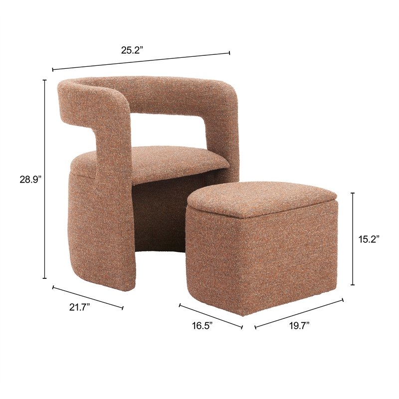 Pemberly Row Contemporary Accent Chair & Ottoman Tawny Brown